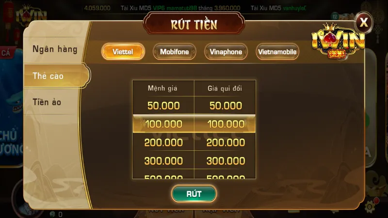 Iwin hiện đang hỗ trợ những phương thức rút tiền nào?
