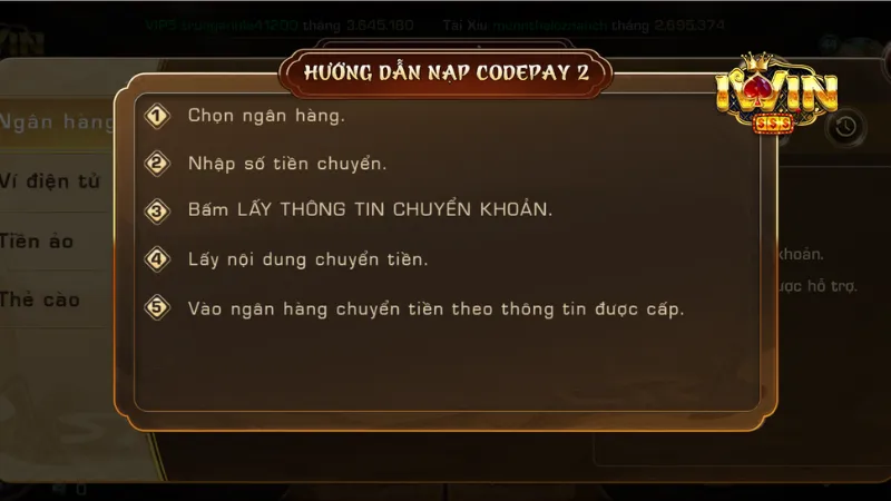 Sơ lược quy trình nạp tiền chung tại Iwin